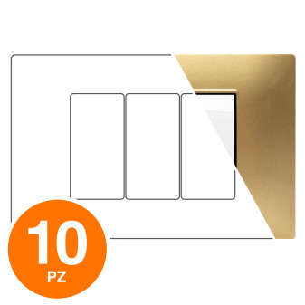 MAPAM Placca Tecnopolimero GEM 3P Oro - Confezione 10pz - mod. GEM-P6003-OR - Compatibile con Vimar PLANA