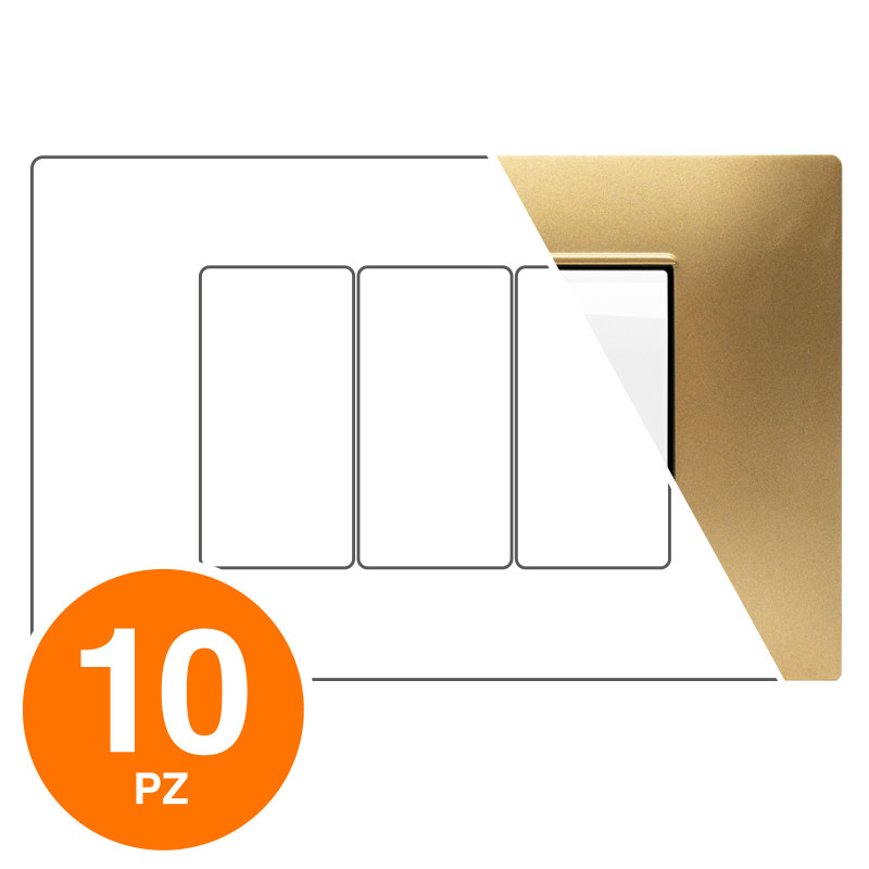 MAPAM Placca Tecnopolimero GEM 3P Oro - Confezione 10pz - mod. GEM-P6003-OR - Compatibile con Vimar PLANA