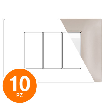 MAPAM Placca Tecnopolimero GEM 3P Champagne - Confezione 10pz - mod. GEM-P6003-CH - Compatibile con Vimar PLANA