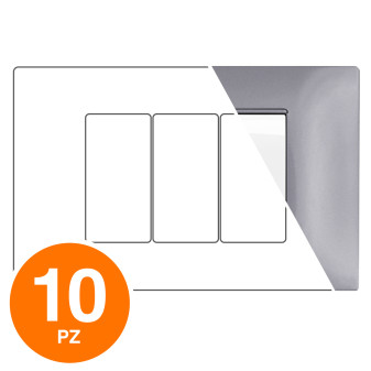 MAPAM Placca Tecnopolimero GEM 3P Platino - Confezione 10pz - mod. GEM-P6003-PL - Compatibile con Vimar PLANA