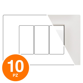 MAPAM Placca Tecnopolimero GEM 3P Perla - Confezione 10pz - mod. GEM-P6003-PE - Compatibile con Vimar PLANA