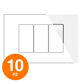MAPAM Placca Tecnopolimero Spazzolato JOY 3P Bianco - Confezione 10pz - mod. JOY-P5003SP-BI - Compatibile con BTicino MATIX