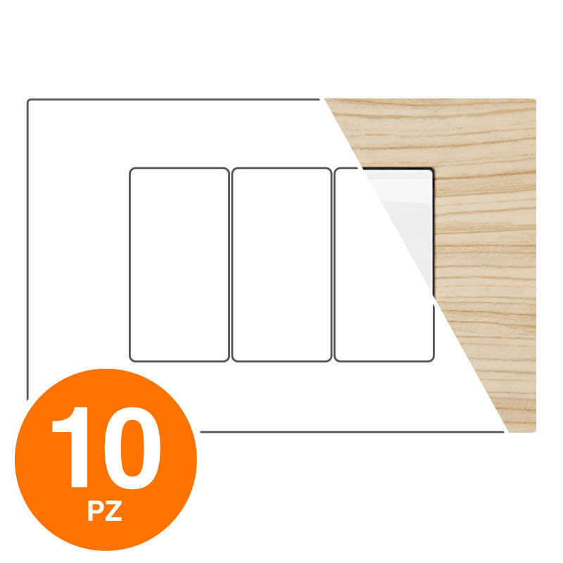 MAPAM Placca Tecnopolimero Spazzolato JOY 3P Abete - Confezione 10pz - mod. JOY-P5003SP-AB - Compatibile con BTicino MATIX