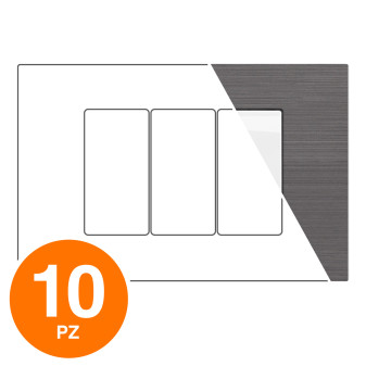 MAPAM Placca Tecnopolimero Spazzolato JOY 3P Platino - Confezione 10pz - mod. JOY-P5003SP-PL - Compatibile con BTicino MATIX