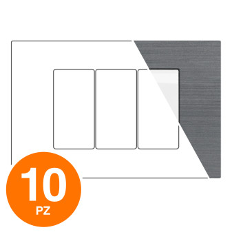 MAPAM Placca Tecnopolimero Spazzolato JOY 3P Grigio - Confezione 10pz - mod. JOY-P5003SP-GR - Compatibile con BTicino MATIX