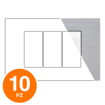 MAPAM Placca Tecnopolimero Spazzolato JOY 3P Silver - Confezione 10pz - mod. JOY-P5003SP-SI - Compatibile con BTicino MATIX