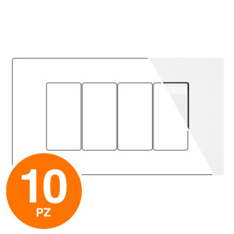 MAPAM Placca Tecnopolimero Spazzolato JOY 4P Bianco - Confezione 10pz - mod. JOY-P5004SP-BI - Compatibile con BTicino MATIX