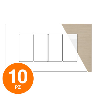 MAPAM Placca Tecnopolimero Spazzolato JOY 4P Champagne - Confezione 10pz - mod. JOY-P5004SP-CH - Compatibile con BTicino MATIX