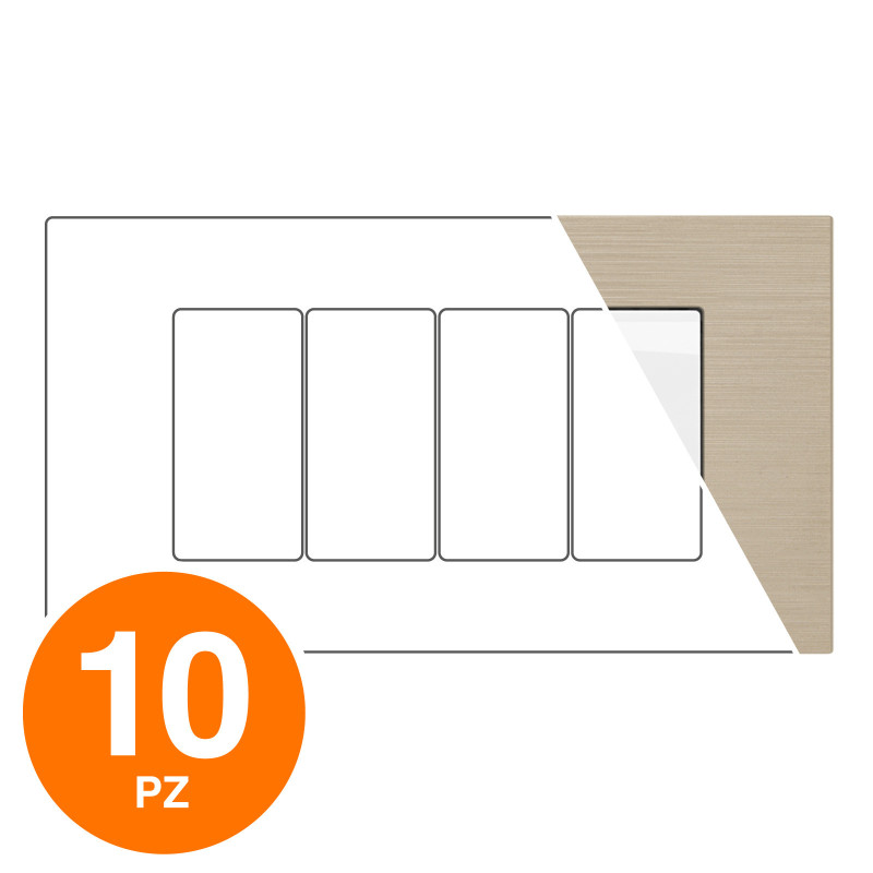 MAPAM Placca Tecnopolimero Spazzolato JOY 4P Champagne - Confezione 10pz - mod. JOY-P5004SP-CH - Compatibile con BTicino MATIX