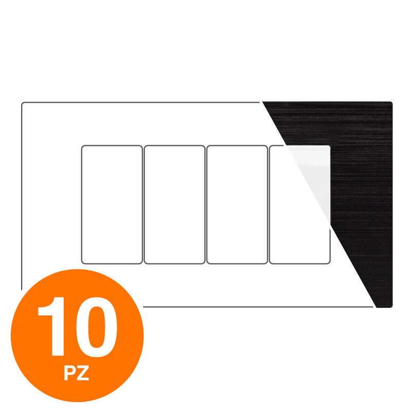 MAPAM Placca Tecnopolimero Spazzolato JOY 4P Nero - Confezione 10pz - mod. JOY-P5004SP-NE - Compatibile con BTicino MATIX