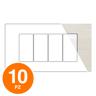 MAPAM Placca Tecnopolimero Spazzolato JOY 4P Perla - Confezione 10pz - mod. JOY-P5004SP-PE - Compatibile con BTicino MATIX