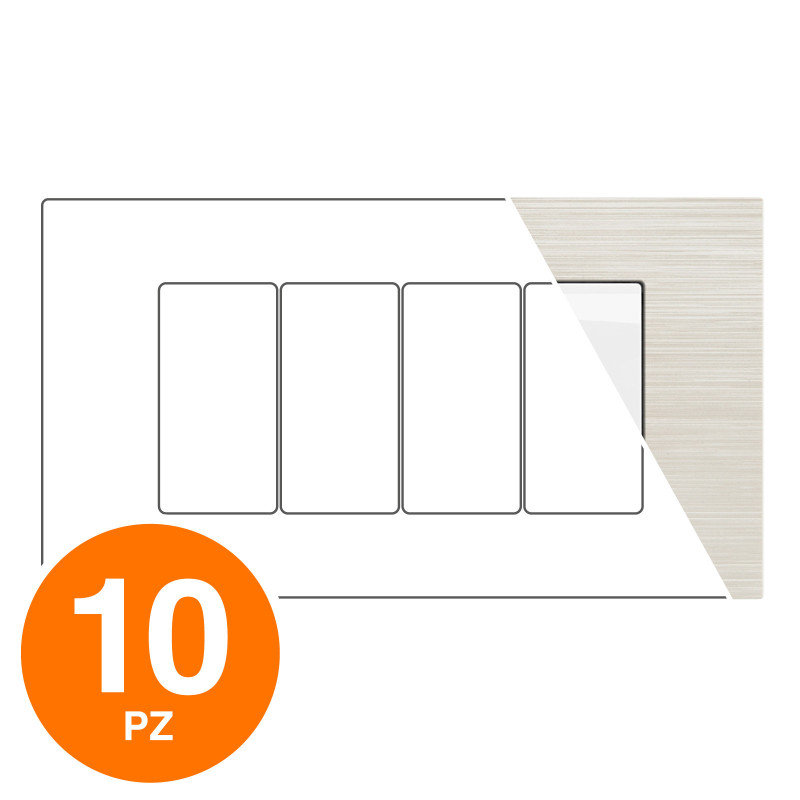 MAPAM Placca Tecnopolimero Spazzolato JOY 4P Perla - Confezione 10pz - mod. JOY-P5004SP-PE - Compatibile con BTicino MATIX