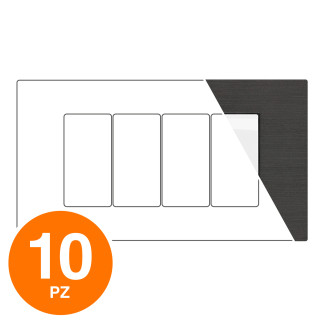 MAPAM Placca Tecnopolimero Spazzolato JOY 4P Antracite - Confezione 10pz - mod. JOY-P5004SP-AN - Compatibile con BTicino MATIX