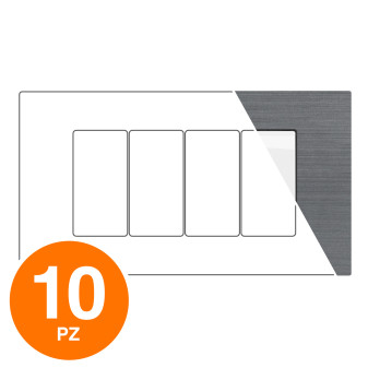 MAPAM Placca Tecnopolimero Spazzolato JOY 4P Grigio - Confezione 10pz - mod. JOY-P5004SP-GR - Compatibile con BTicino MATIX
