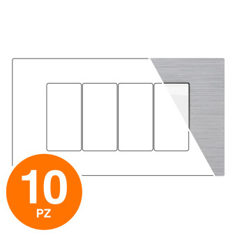MAPAM Placca Tecnopolimero Spazzolato JOY 4P Silver - Confezione 10pz - mod. JOY-P5004SP-SI - Compatibile con BTicino MATIX