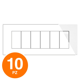 MAPAM Placca Tecnopolimero Spazzolato JOY 6P Bianco - Confezione 10pz - mod. JOY-P5006SP-BI - Compatibile con BTicino MATIX