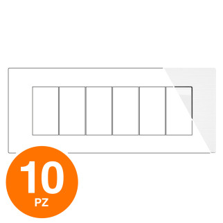 MAPAM Placca Tecnopolimero Spazzolato JOY 6P Bianco - Confezione 10pz - mod. JOY-P5006SP-BI - Compatibile con BTicino MATIX