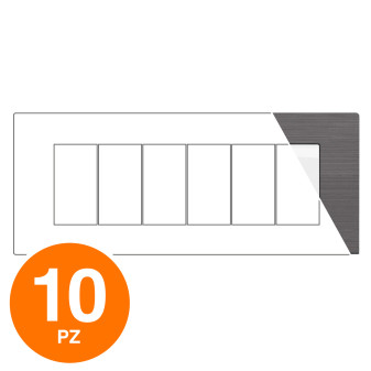 MAPAM Placca Tecnopolimero Spazzolato JOY 6P Platino - Confezione 10pz - mod. JOY-P5006SP-PL - Compatibile con BTicino MATIX