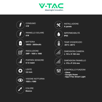 VT-11024-WIFI Telecamera di Sorveglianza PTZ Bianca V-Tac