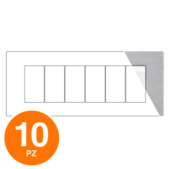MAPAM Placca Tecnopolimero Spazzolato JOY 6P Silver - Confezione 10pz - mod. JOY-P5006SP-SI - Compatibile con BTicino MATIX