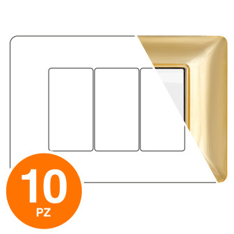 MAPAM Placca Tecnopolimero JOY 3P Oro Lucido - Confezione 10pz - mod. JOY-P5003-OL - Compatibile con BTicino MATIX