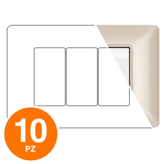 MAPAM Placca Tecnopolimero JOY 3P Champagne - Confezione 10pz - mod. JOY-P5003-CH - Compatibile con BTicino MATIX