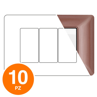 MAPAM Placca Tecnopolimero JOY 3P Bronzo - Confezione 10pz - mod. JOY-P5003-BR - Compatibile con BTicino MATIX