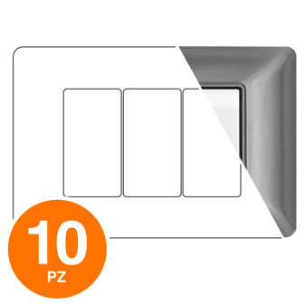 MAPAM Placca Tecnopolimero JOY 3P Grigio Scuro - Confezione 10pz - mod. JOY-P5003-GS - Compatibile con BTicino MATIX