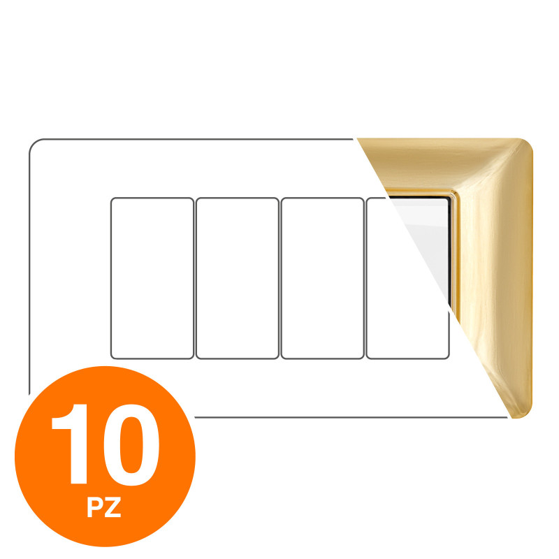 MAPAM Placca Tecnopolimero JOY 4P Oro Lucido - Confezione 10pz - mod. JOY-P5004-OL - Compatibile con BTicino MATIX