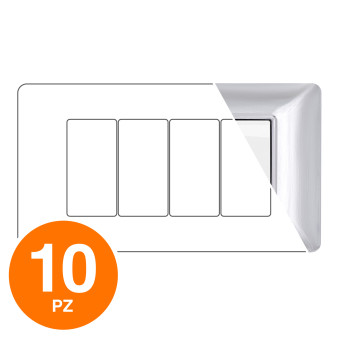 MAPAM Placca Tecnopolimero JOY 4P Argento Cromato - Confezione 10pz - mod. JOY-P5004-CR - Compatibile con BTicino MATIX