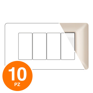 MAPAM Placca Tecnopolimero JOY 4P Champagne - Confezione 10pz - mod. JOY-P5004-CH - Compatibile con BTicino MATIX