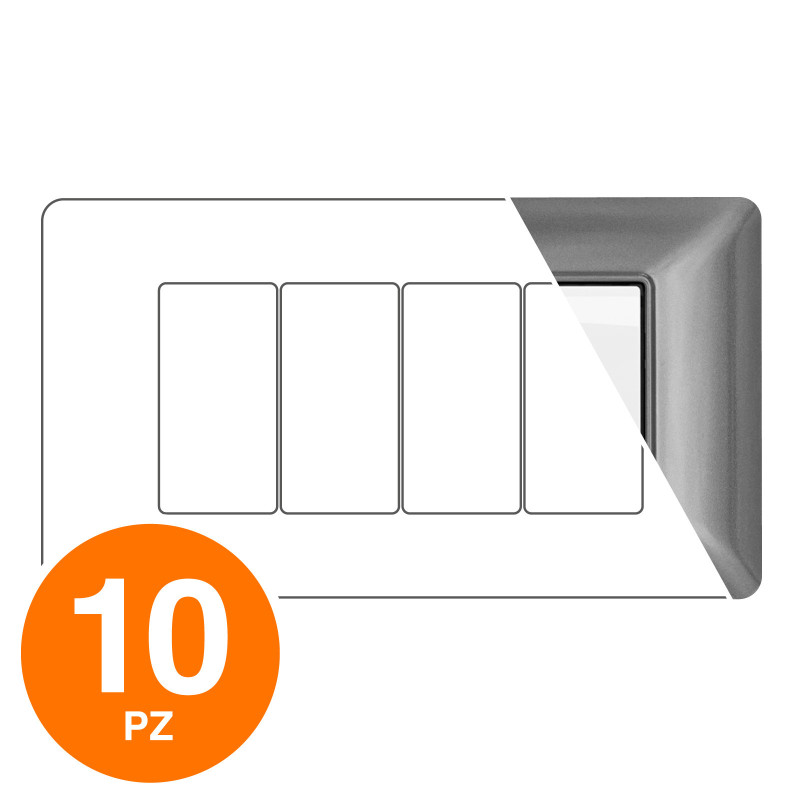 MAPAM Placca Tecnopolimero JOY 4P Grigio Scuro - Confezione 10pz - mod. JOY-P5004-GS - Compatibile con BTicino MATIX