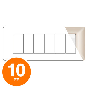 MAPAM Placca Tecnopolimero JOY 6P Champagne - Confezione 10pz - mod. JOY-P5006-CH - Compatibile con BTicino MATIX