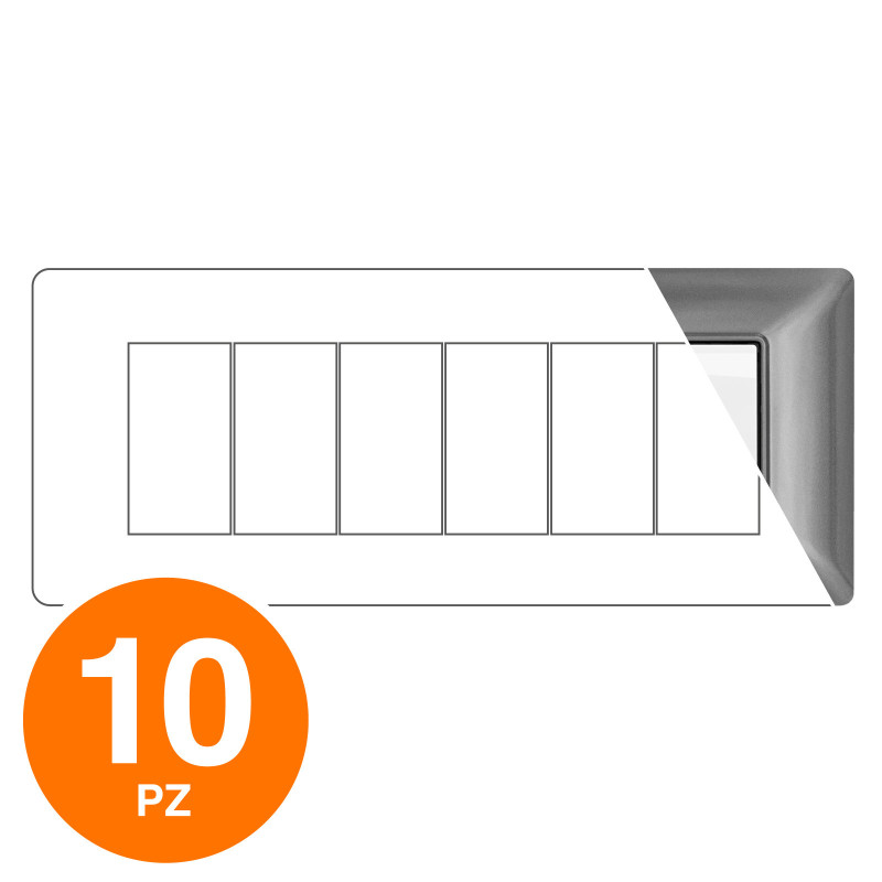 MAPAM Placca Tecnopolimero JOY 6P Grigio Scuro - Confezione 10pz - mod. JOY-P5006-GS - Compatibile con BTicino MATIX