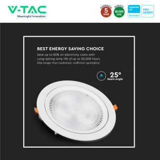 VT-2-20 Faretto LED 20W da Incasso Chip Samsung V-Tac Pro