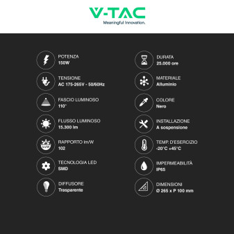 VT-92150 Lampada Industriale LED 150W SMD Ufo Shape V-Tac