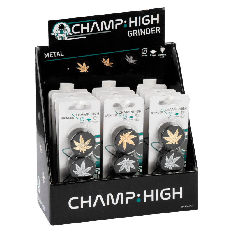 Tritatabacco in Metallo Nero Champ - 12 Blister da 3 Grinder