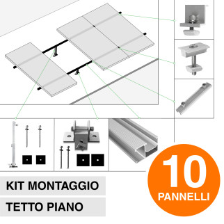 Kit Struttura per Montaggio di 10 Pannelli Solari su Tetto Piano