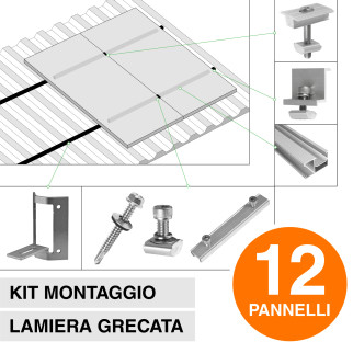 Kit Struttura Montaggio 12 Pannelli Solari Tetto Lamiera