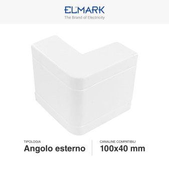 Elmark Angolo Esterno per Canaline Passacavi 100x40 in Plastica Bianca