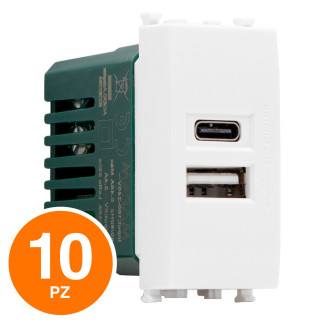 MAPAM Presa USB A+C T2-Gem GEM-F633BI Bianco - Confezione 10pz - mod. GEM-F633BI - Compatibile con Vimar PLANA