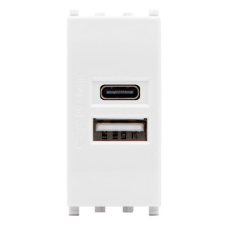 MAPAM Presa USB A+C T2-Gem GEM-F633BI Bianco - Confezione 10pz - mod. GEM-F633BI - Compatibile con Vimar PLANA