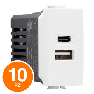 MAPAM Presa USB A+C T3-Joy JOY-F533BI Bianco - Confezione 10pz - mod. JOY-F533BI - Compatibile con BTicino MATIX