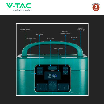 VT-1001 Accumulatore Portatile LiFePO4 1050Wh 1000W V-Tac
