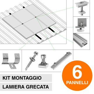 Kit Struttura Montaggio di 6 Pannelli Solari su Tetto