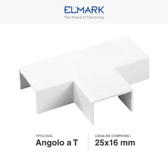 Elmark Angolo a T per Canaline Passacavi 25x16 in Plastica Bianca
