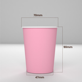 50 Bicchieri in Carta Riciclabile Rosa da 200ml con Coperchi