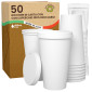 Bicchieri in Carta Riciclabile Colore Bianco da 480ml con Coperchi - Confezione da 50