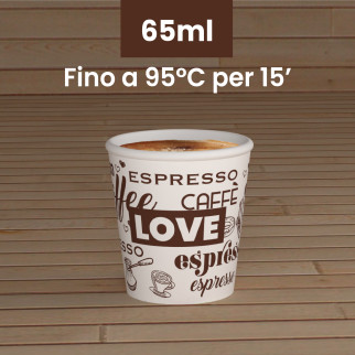 100 Bicchierini in Carta Riciclabile LoveWhiteCUP da 65ml e Coperchi
