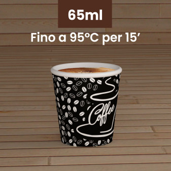 100 Bicchierini in Carta Riciclabile BlackCUP da 65ml e Coperchi